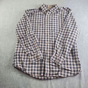 LL Bean Shirt Mens Large Reg Blue Plaid Wrinkle- Resistant Long Sleeve Button Up